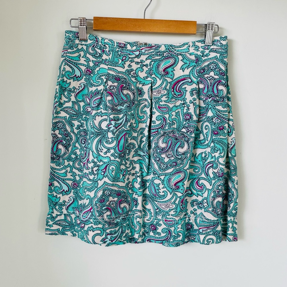 LOFT Ann Taylor 4 Blue Pastel Paisley Linen Mini Skirt - Picture 2 of 9